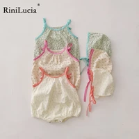 rinilucia 2 pcs baby cute girl romper with hat sets infant printing jumpsuit toddler baby girl clohtes sleeveless rompers