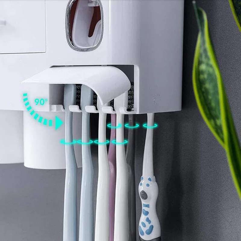 magnetic adsorption inverted toothbrush holder automatic toothpaste dispenser with cup toothpaste bathroom accessories set free global shipping