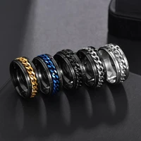 rotate rotating anxiety fidget rings titanium stainless steel chain spinner finger ring for men blue gold black punk rock gift