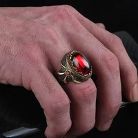 vintage two tone totem ring big oval red stone bow for men women gothic party anniversary retro jewelry gift f4m864