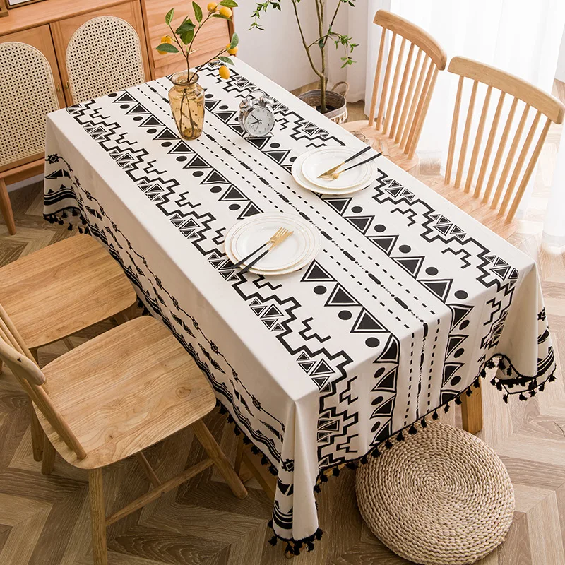 

Bohemian Dining Waterprooft Tablecloths Cotton Printed Table Cloth with Tassel Lace Table Cover Party Wedding Table Decoration