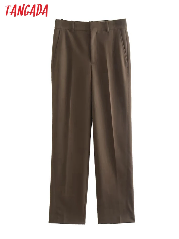 

Tangada 2022 New Women Chic Coffee Long Suit Pants Trousers Pockets Office Lady Elegant Business Pants QD15