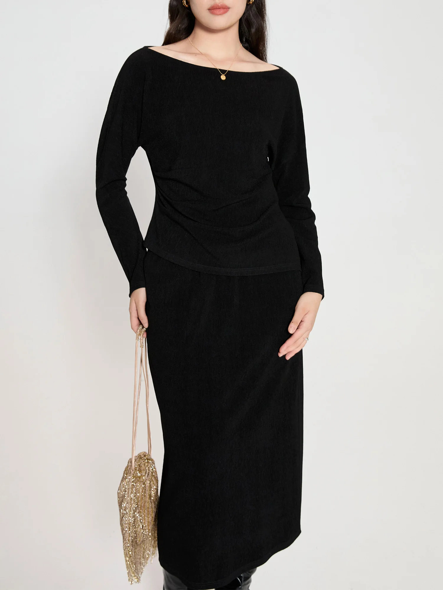 DUSHU женский черный костюм с юбкой с воротником-лодочкой ...