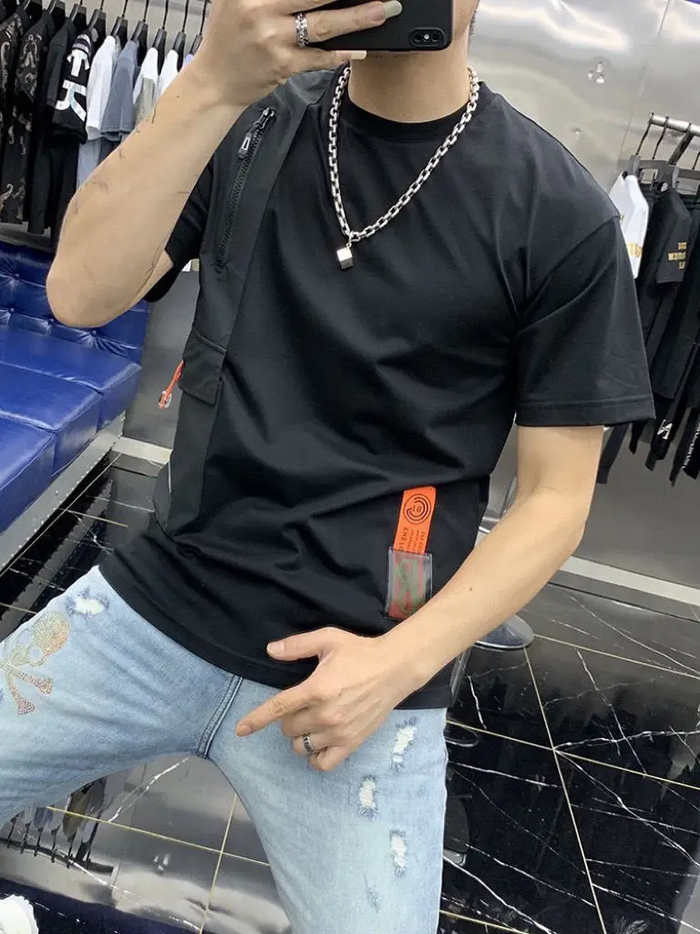 Мужская одежда летняя Корейская версия Молодежный пуловер с круглым вырезом