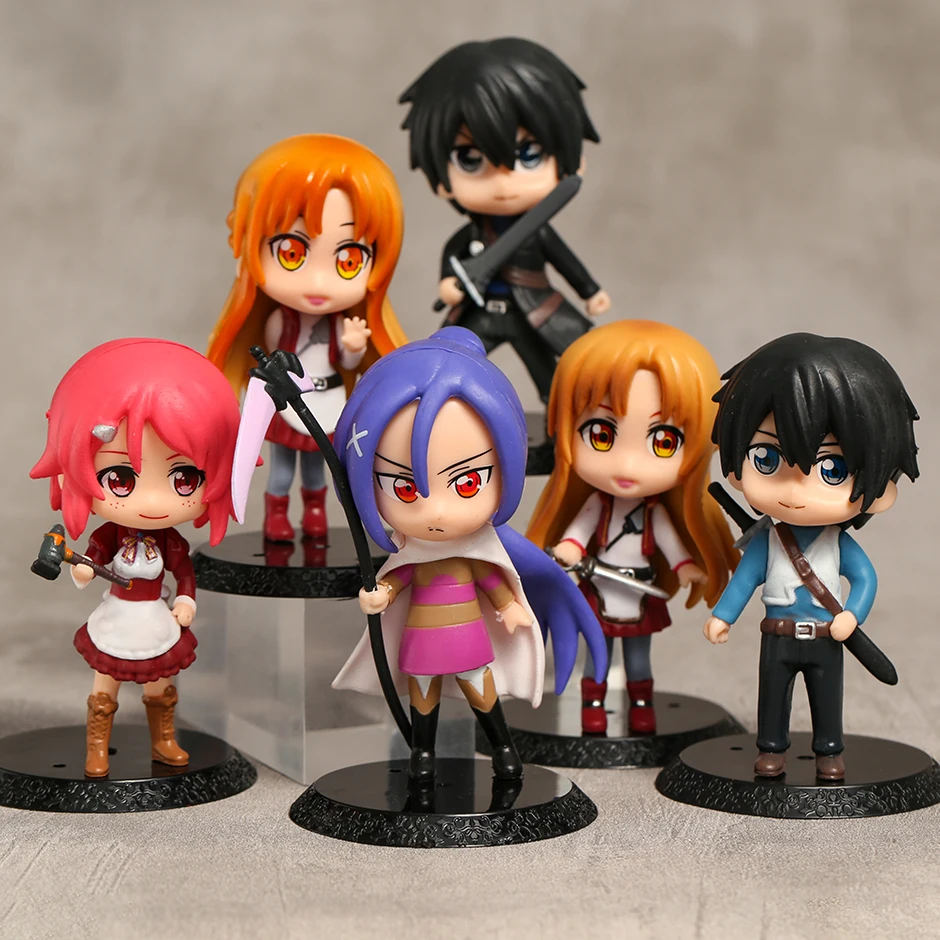 

Figural Sword Art Online Kirito Asuna Lisbeth PVC Figures Desktop Decoration Toys 6pcs/set