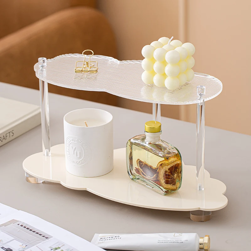 

Acrylic Cosmetics Storage Rack Bathroom Shelves Perfume Candlestick Holder Makeup Home Office Organizer Shelf