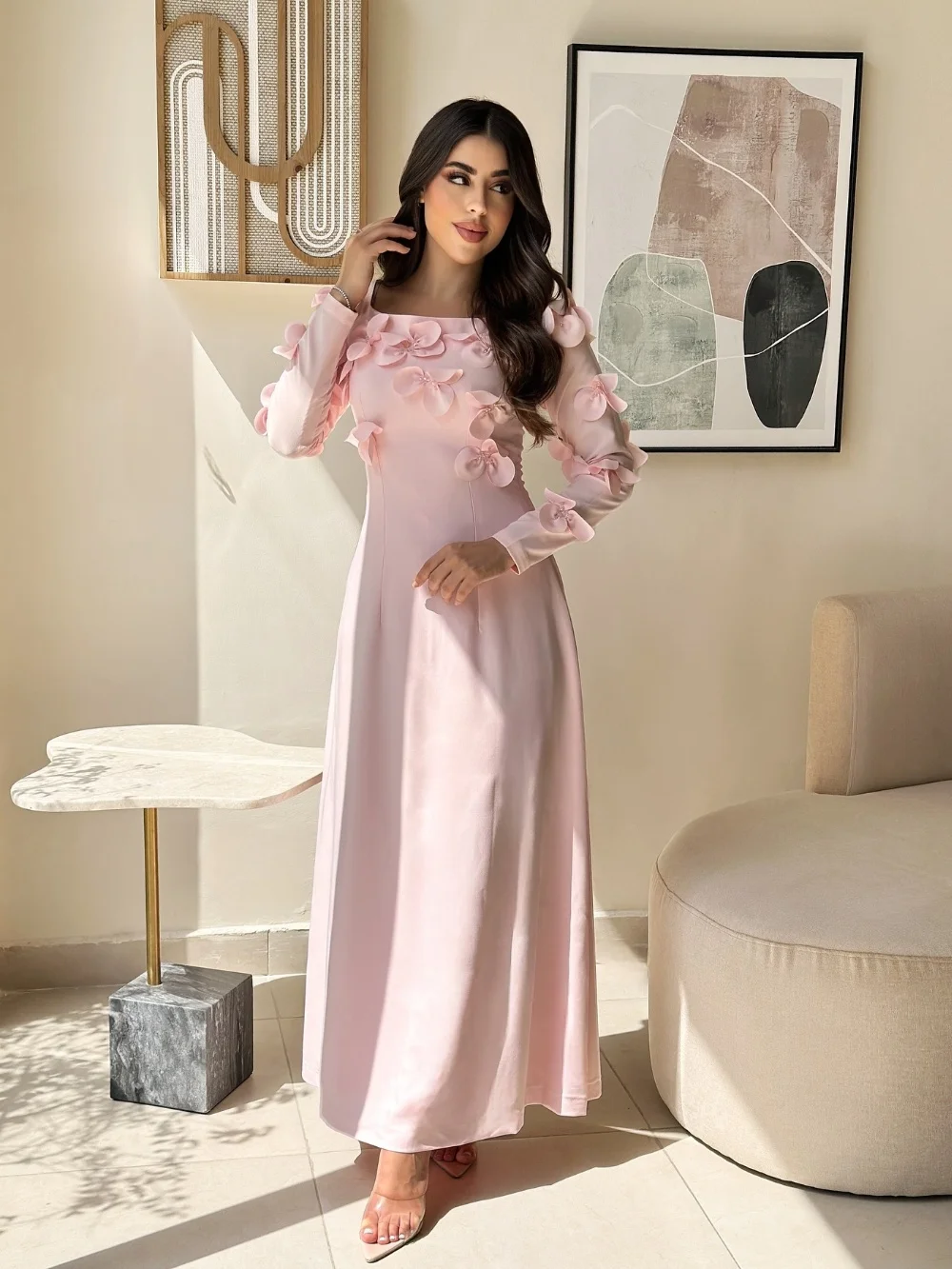 Индивидуальные блестящие трикотажные плиссированные цветочные платья