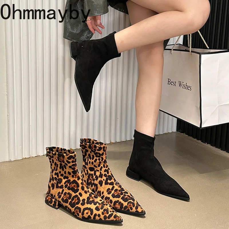 

Женские леопардовые ботильоны с острым носком, на низком каблуке