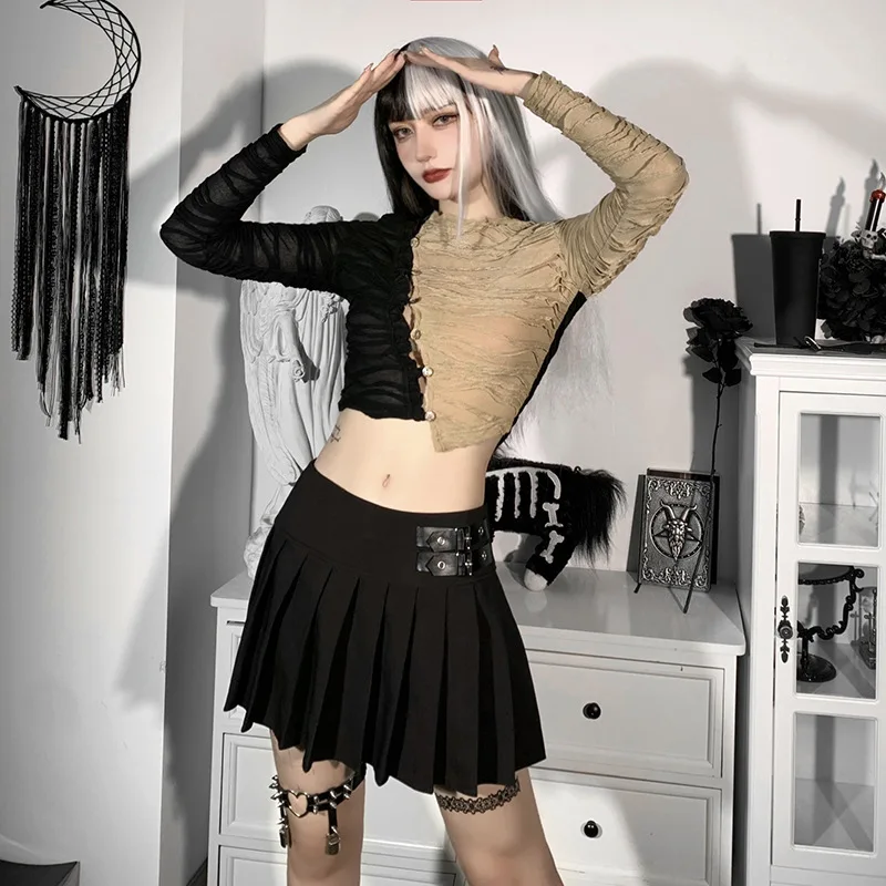 

Женские укороченные топы в стиле пэчворк, однобортные плиссированные топы контрастных цветов с длинным рукавом для вечевечерние и свиданий