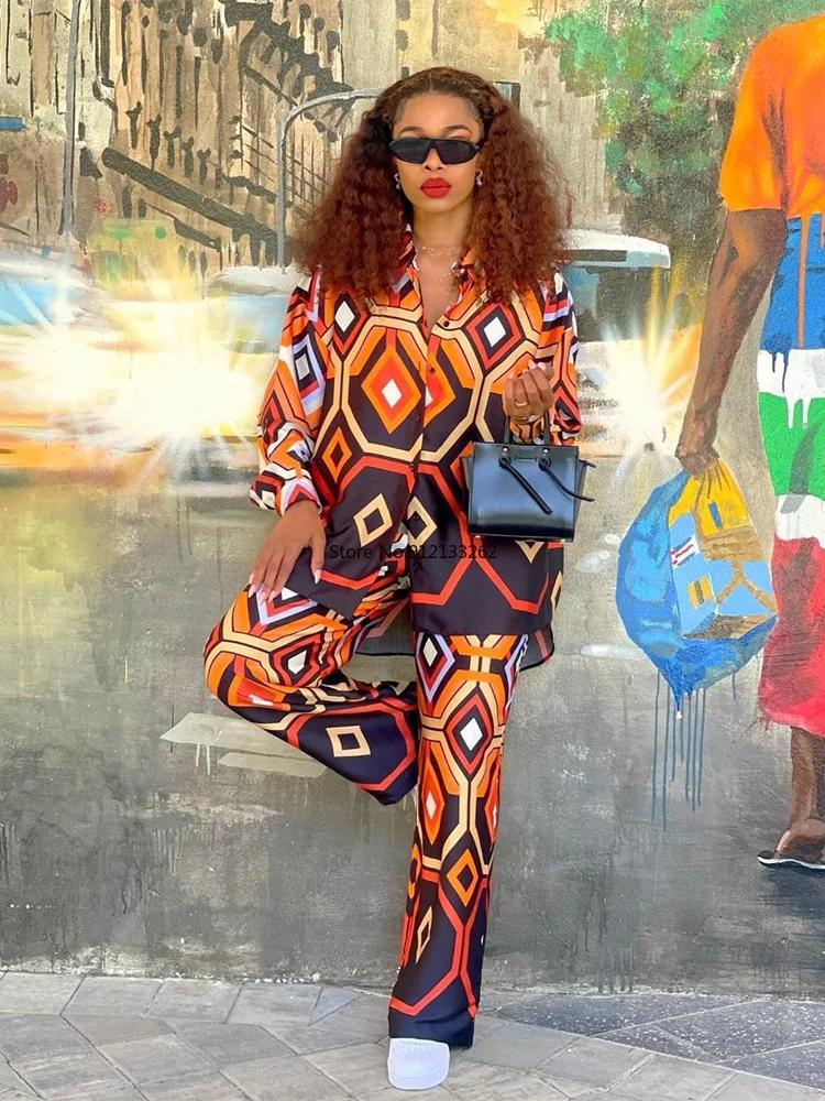 

Spring Women Two Piece Pant Sets Fashion Long Sleeve Button Blouse Suit With Loose Pants 2 Piece Sets Ladies Outfits Tracksuit