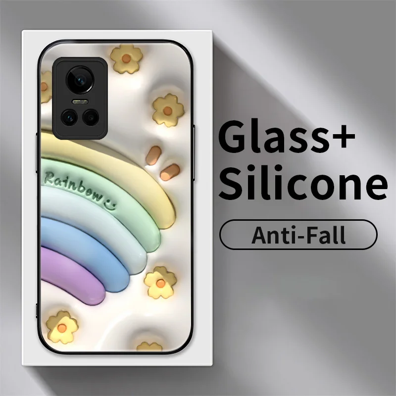 

Glass Phone Case for Realme GT Neo 3 GT2 Pro GT Neo GT Master GT Neo2 Q3 Q5 Pro X7 Max Cases Blossom Rainbow Shockproof Cover