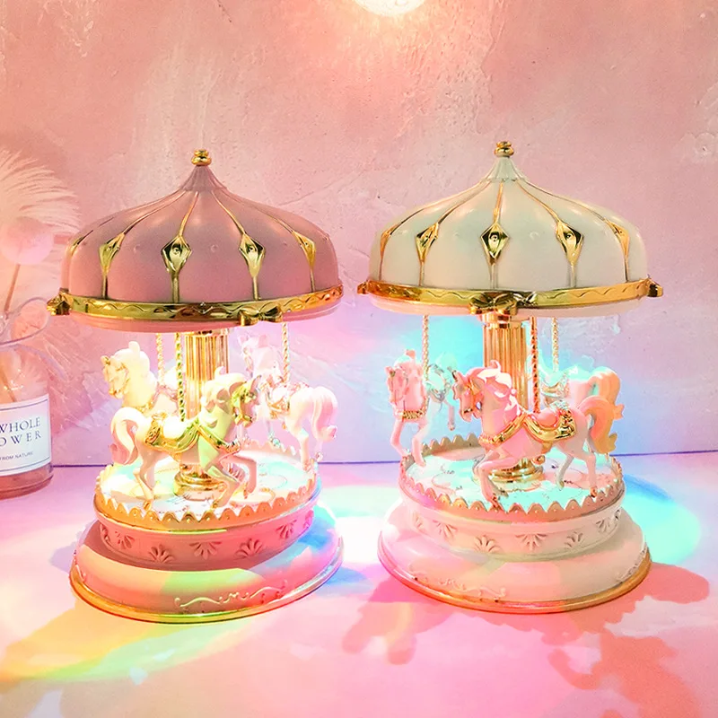 

Xmas Gift Carousel with Lights Colorful Luminous Carousel Music Box Music Box Eight Tone Box Decoration Birthday New Year Gift