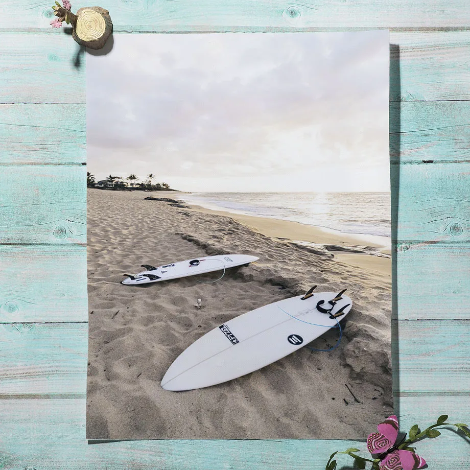 Бохо бежевый природа тростник велосипед пляж серфинг стены искусства Печать