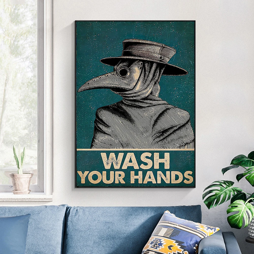 

Wash Your Hands Sign Vintage Painting Canvas Print Wall Art Poster Public Health Picture for Bathroom Doctor Office Decoration