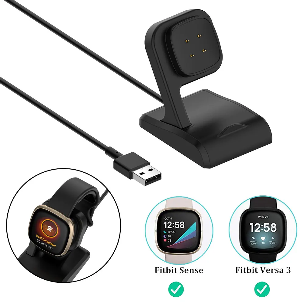 Charging Cable Dock For Fitbit Versa 3 Smart Watch Charger Cable Portable USB Charging Data Cradle For Versa Sense Chargers