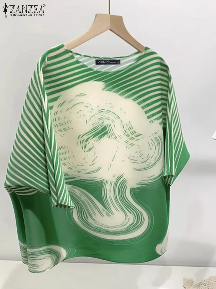 Женская туника с круглым вырезом ZANZEA летняя блузка рукавами летучая мышь