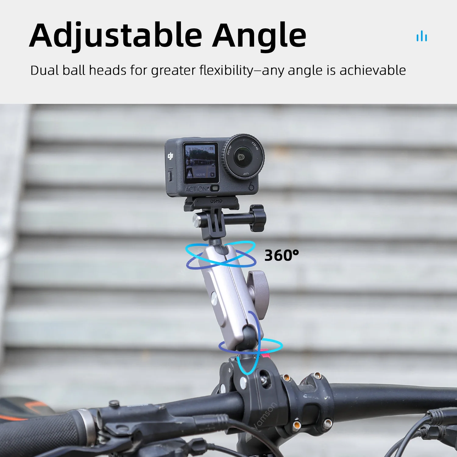 Фото Vamson для DJI Action 6/5Pro/4/Osmo 360/Nano/Pocket 4/3 360 °   Регулируемый зажим-держатель для велосипеда/мотоцикла, аксессуар для руля №2