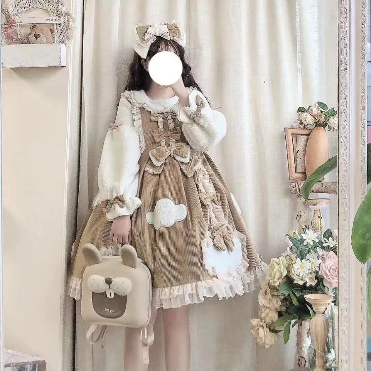 Осенне-зимнее Новое толстое теплое платье для женщин Y2k с бантом и тонкой талией