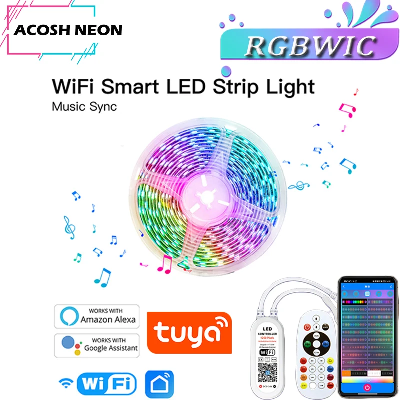 20M LED Rgbwic Strip Lighting  Tuya Wifi Smart DC 24V LED Strips Work With Alexa SMD5050 RGBW Strips Light Home Use Decoration