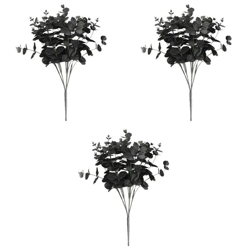 

3X 20 Heads Artificial Black Eucalyptus Fake Flower Plant Wedding Party Decoration