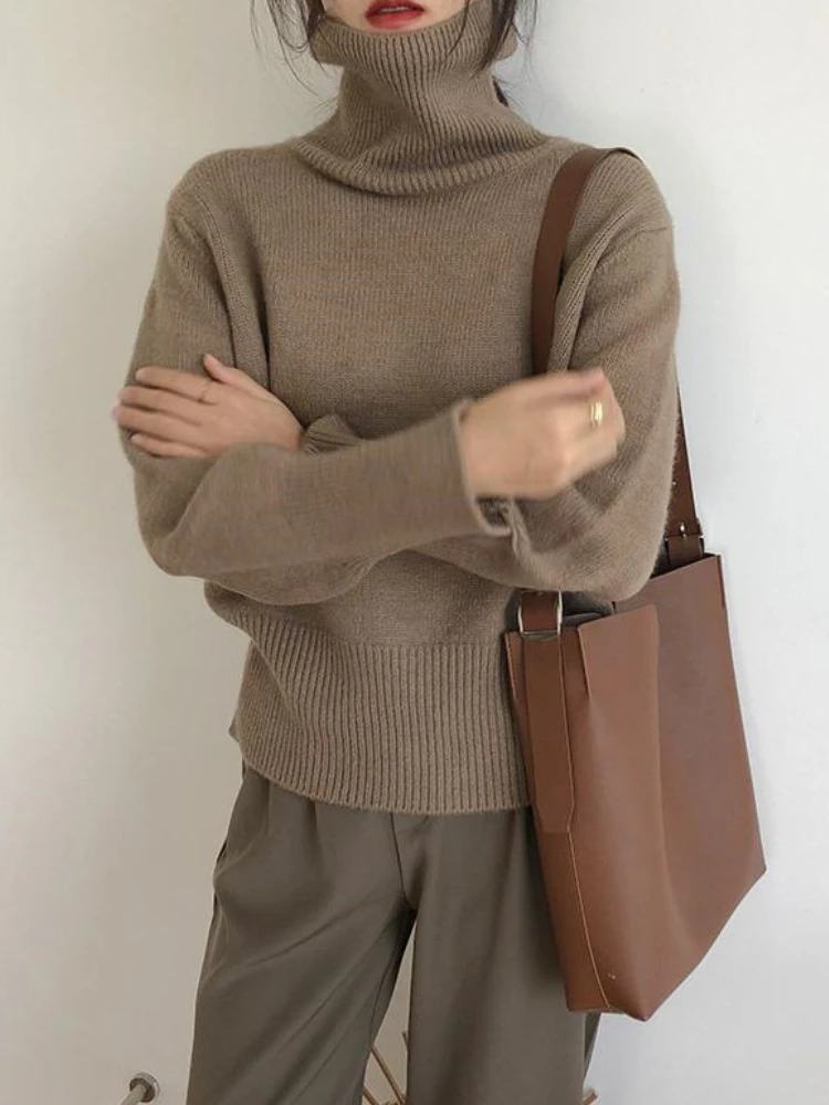 

Sweater Woman Winter 2022 Solid Color Turtleneck Loose Women's Knitted Sweater Sweaters Pullover Long Sleeve Top Thick Sweaters