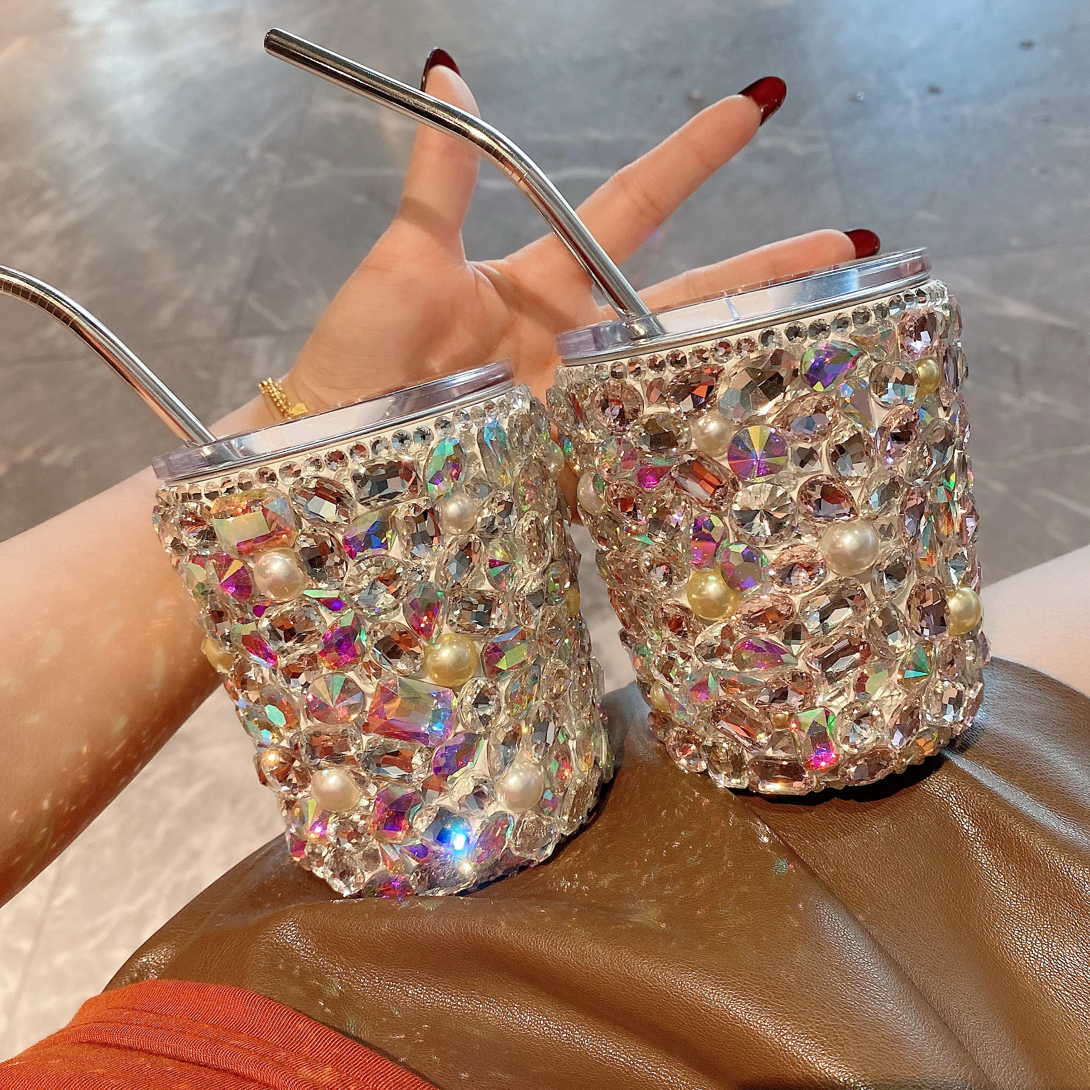 Bling Handmade 350ml Sparkle Rhinestone Coffee Cup With Stra