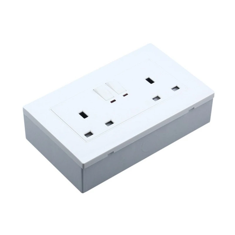 

Box Wall Socket Surface Mount Pattress Back 32mm Deep 2 Gang Double Plug Switch
