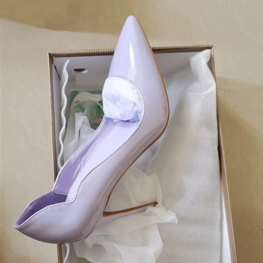 

Purple Curl Upper Women Patent Pointed Toe Stiletto High Heels Ladies Party Dress Shoes Club Dance Pumps Deep Cleavage QP171
