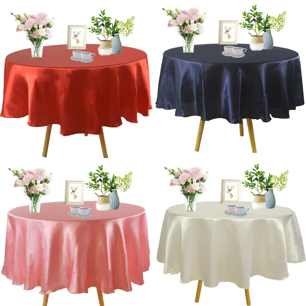 Satin Tablecloth 57 inch Round 145cm Solid Color Table Covers For Wedding Birthday Christmas Party Decor Home Round Table Cloth