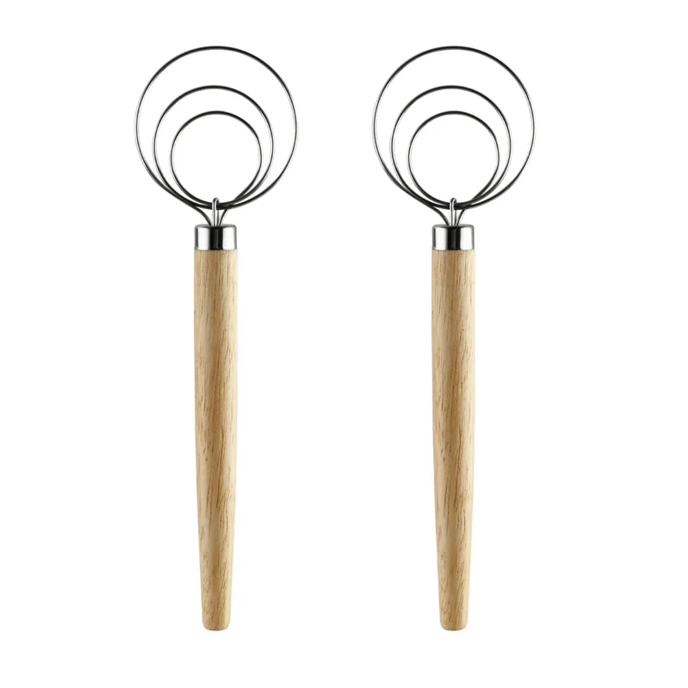 

2pcs Stainless Steel Egg Whisk Wooden Handle Egg Mixing Whisk Flour Pastry Dough Agitator Kitchen Gadget Tool Inch