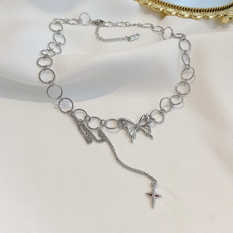 

OGDA Simple Hip Hop Butterfly Tassel Chain Necklace Women's Girls Punk Style Necklace Party Daily Fashion Personality Jewelry