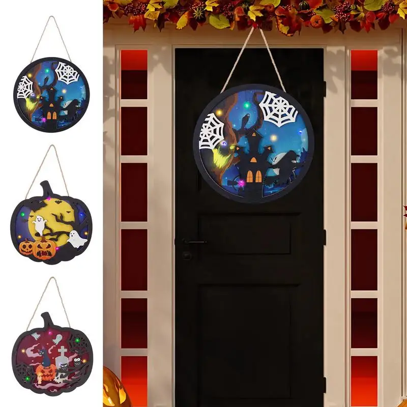 

Halloween Door Sign Spooky Luminous Round Wall Decorative Props Halloween Party Favors Supplies For Farmhouse Yard Garden Porch
