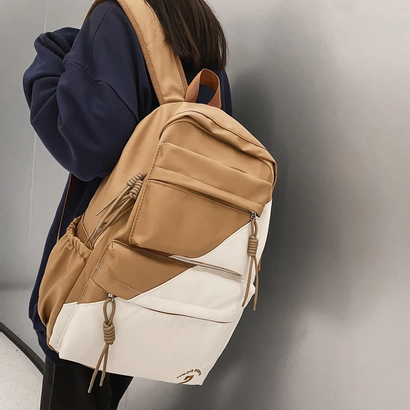 

New Simple Fashion Waterproof Patchwork Backpack Women Large Capacity Nylon Schoolbag Student Shoulder Bag Girls Cute Book Bag