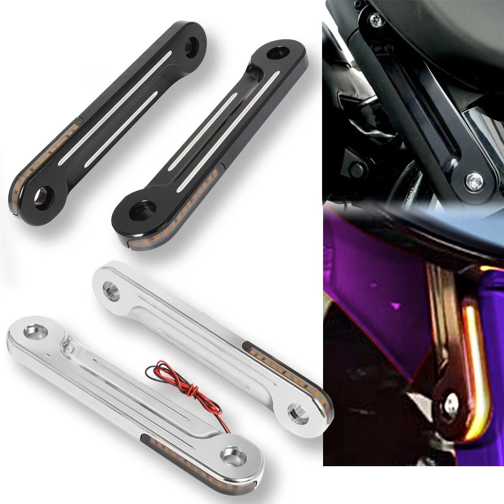 

2X Motorcycle Front LED Flush Fork Turn Signals Light Bracket Aluminum For Harley Touring Street Electra Glide Road King FLHT