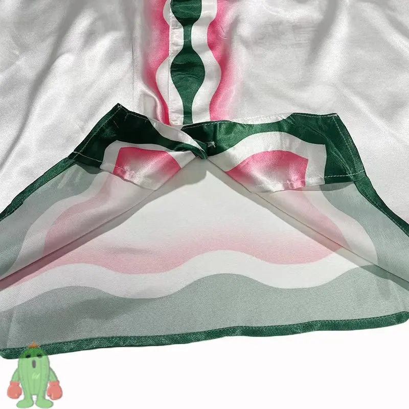 Summer Preppy Style Casablanca Shirts Table Tennis Pink Green Wave Print Contrast Color Short Sleeved Shirt