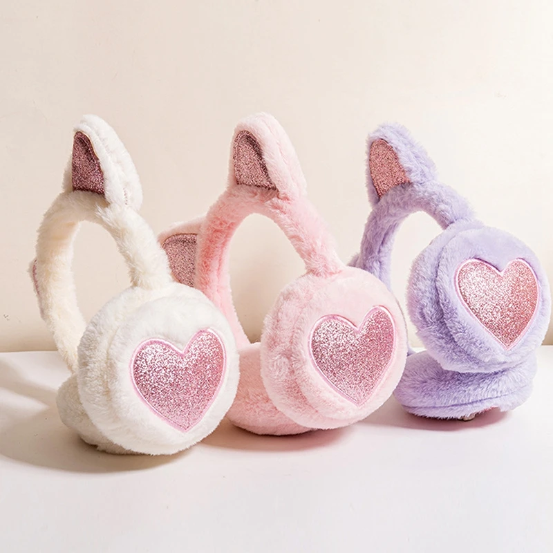 

Girls Sequin Cat Ears Earflap Cute Kitten Earmuffs Soft Plush Headband Winter Women Earmuff Warm Fluffy Fur Ear Cover Headphone