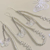 2022 new sweet transparent beaded mobile phone chain cute bowknot phone case lanyard rope for women girls jewelry