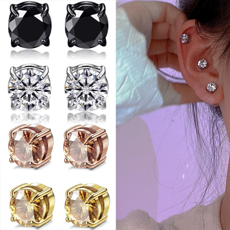 1PC Crystal Strong Magnetic Ear Stud For Women Zircon Clip Earrings Men Punk No Hole Magnet Earrings Non Piercing Jewelry Gift