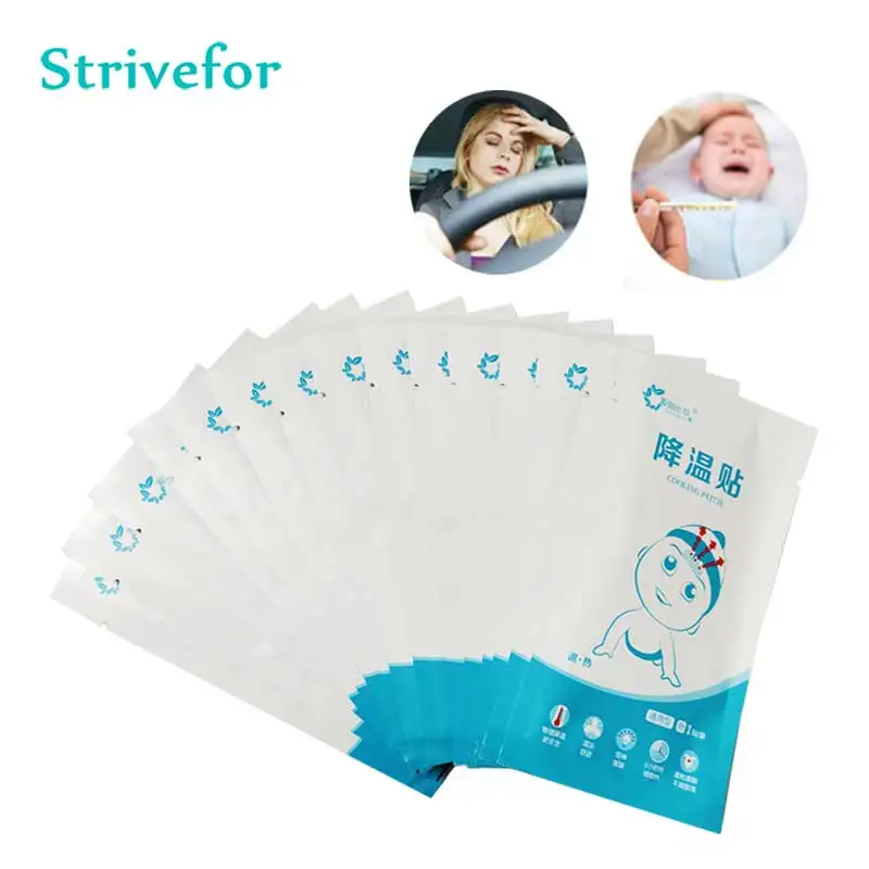 

10bags 5x12cm Adult Baby Fever Down Gel Cooling Patch Cold Compress Physical Therapy Medical Plaster Refreshing Sticker AT0002