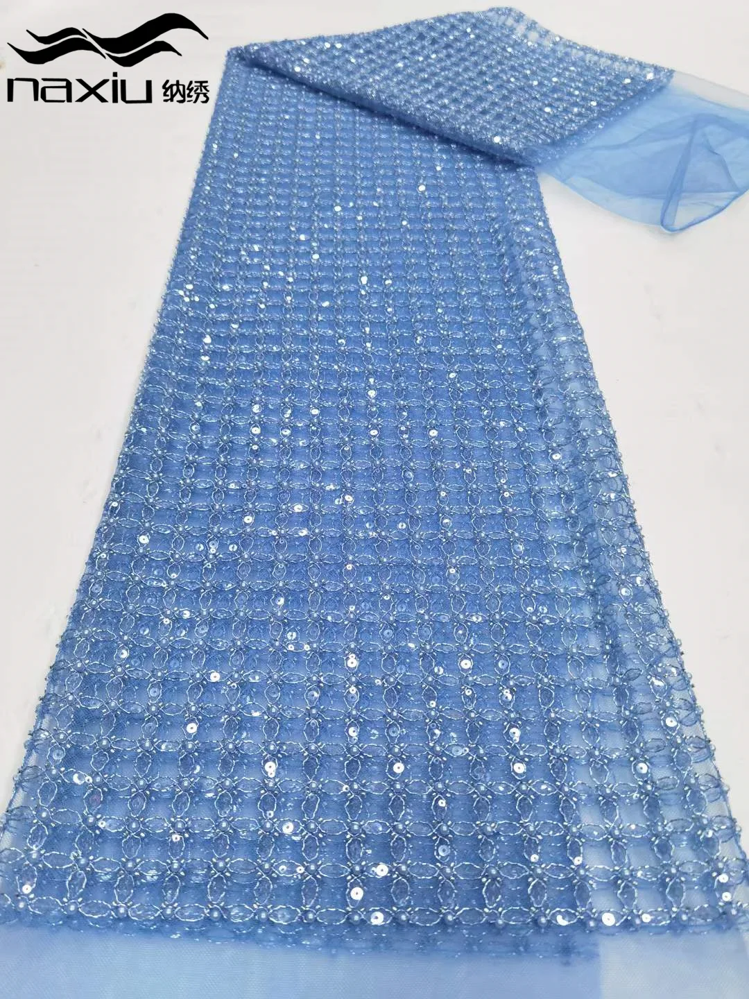 

Madison High Grade African Sequins Tulle Lace Fabric with Tube Beads Sequins Embroidery French Net Lace for Party Wedding