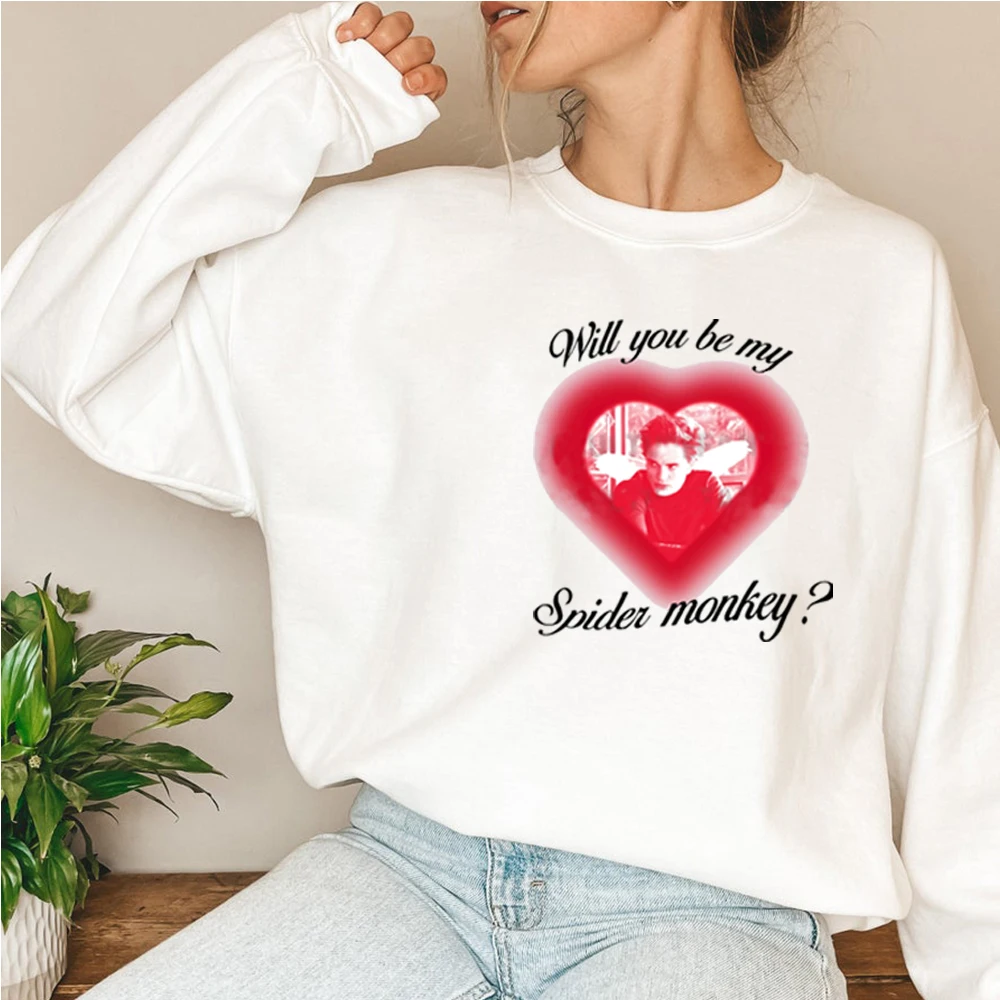 

Edward Cullen Twilight Sweatshirt Will You Be My Spider Monkey Robert Patterson Hoodie Retro Twilight Saga Crewneck Sweatshirts