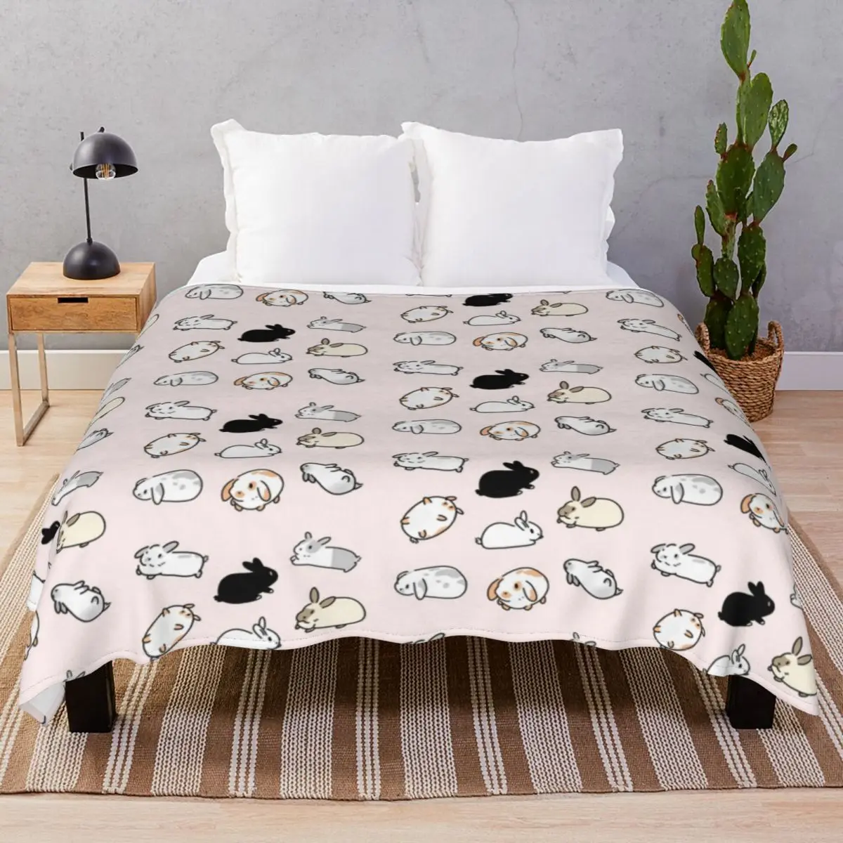 Bunny Rabbits Blankets Fleece Decoration Multi-function Throw Blanket for Bed Sofa Camp Cinema