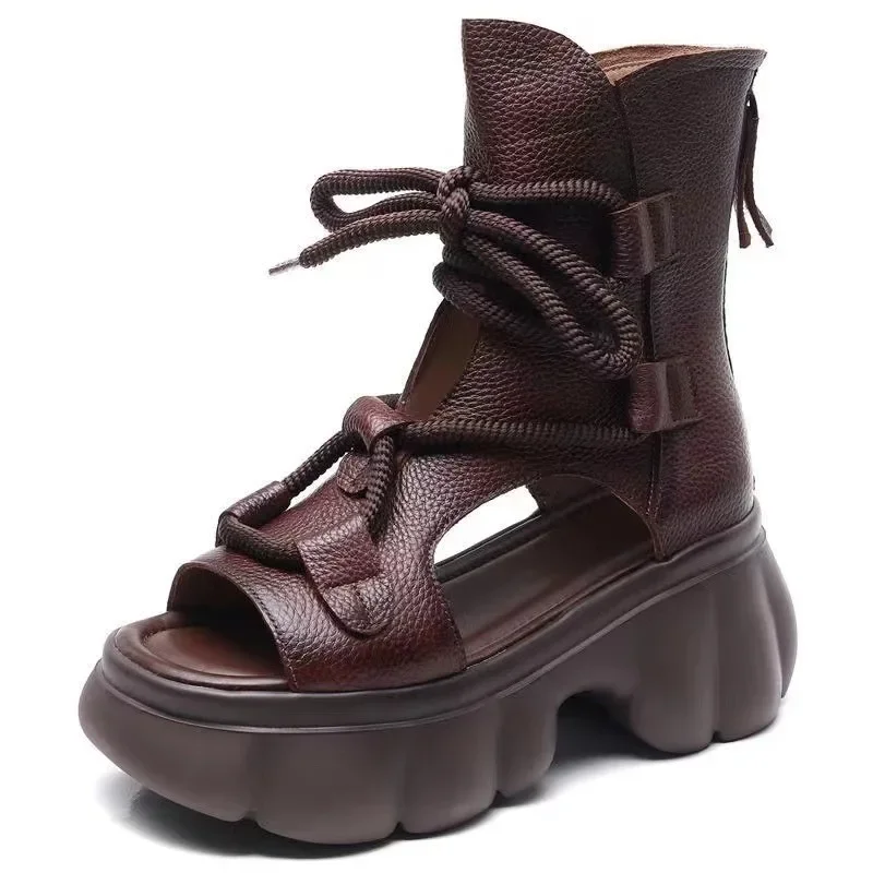 Женские босоножки ручной работы на танкетке в стиле ретро сандалии платформе с