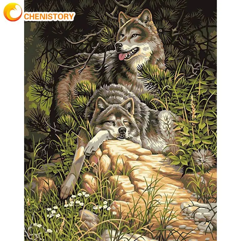 

CHENISTORY Oil Painting By Numbers Handpainted Drawing By Numbers Wolves Paint For Painting Home Decoration DIY Gift