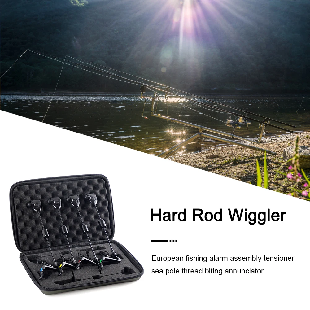 

4pcs Carp Fishing Alarm Wiggler with Storage Box Bobbins Bite Wiggler LED Lights Gear Tools Movable Counterweight Accessories