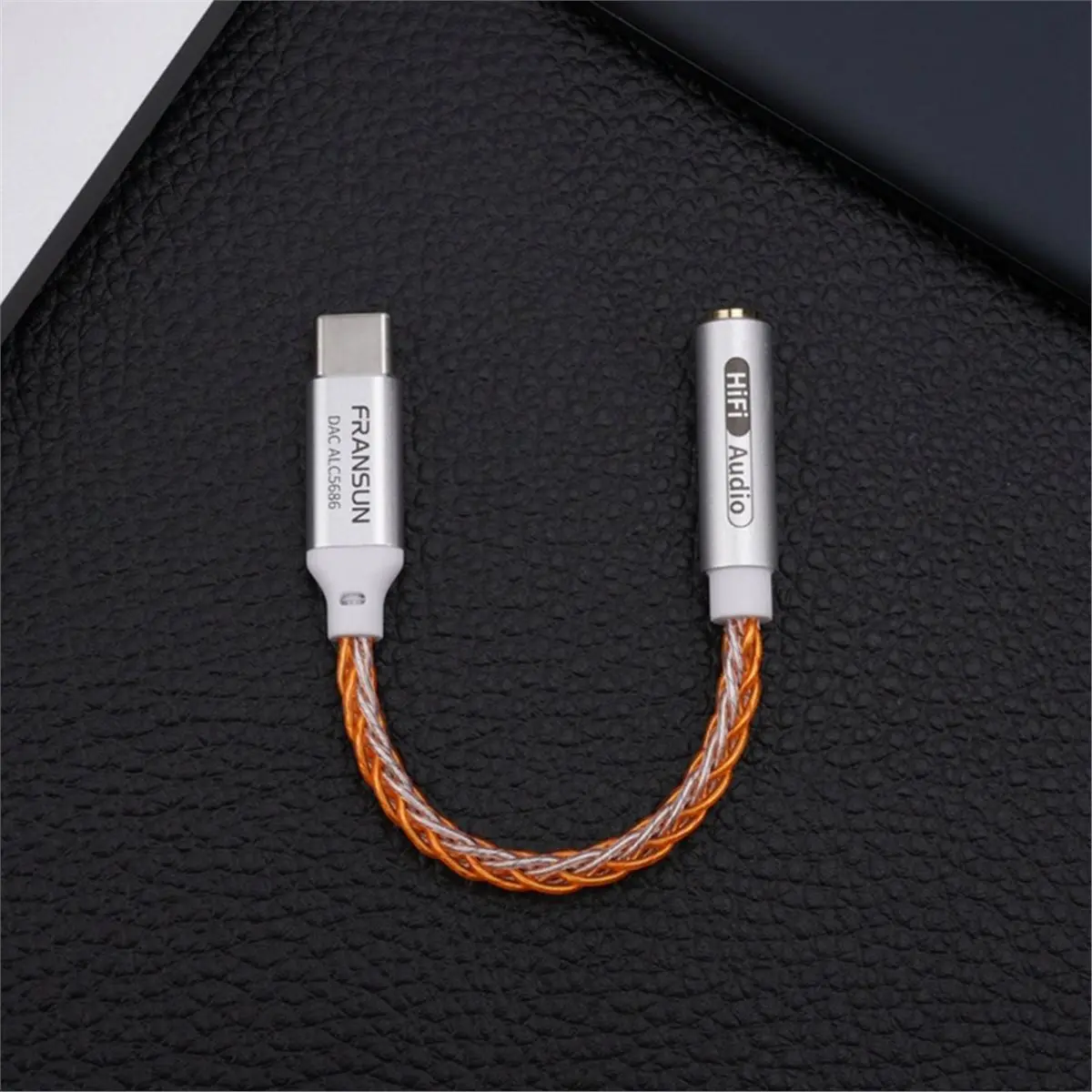 Фото Аудиоадаптер ABSY USB-C на 3,5 мм с цифровым интерфейсом ALC5686, кабель для декодирования наушников 32 бит/384 кГц, оранжевый №2