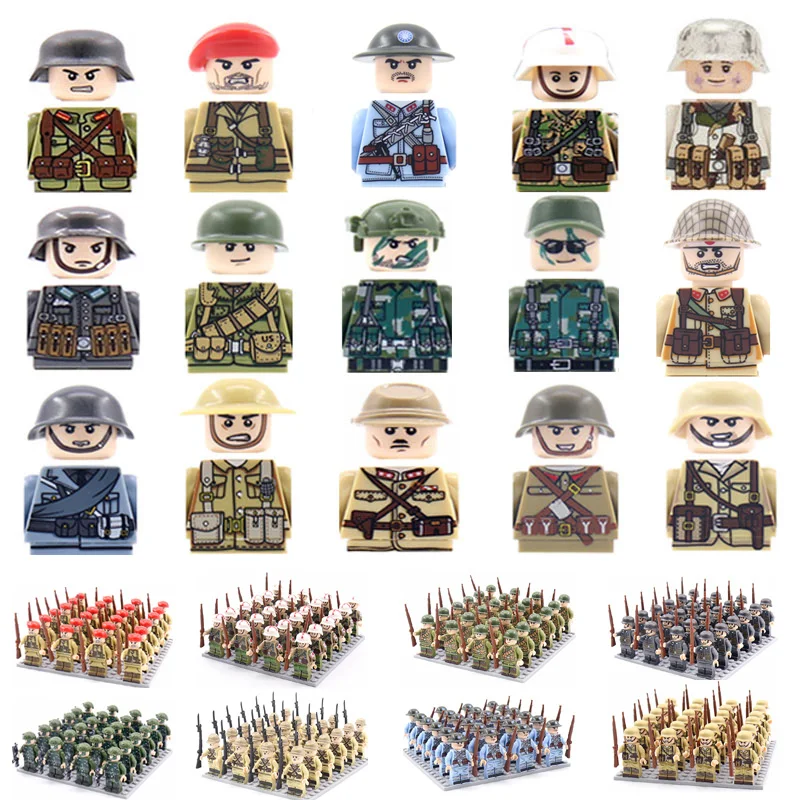 

Мини-фигурки солдатиков времен 2 мировой войны, конструктор советский, США, Великобритания, Китай, Франция, армия, игрушки для детей, 48/24 шт./л...