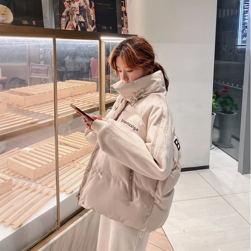 

Women Korean Style Winter Stand Collar Cotton-padded Jackets Short Students All-match Bread Clothes Coats Loose Casual Overcoat
