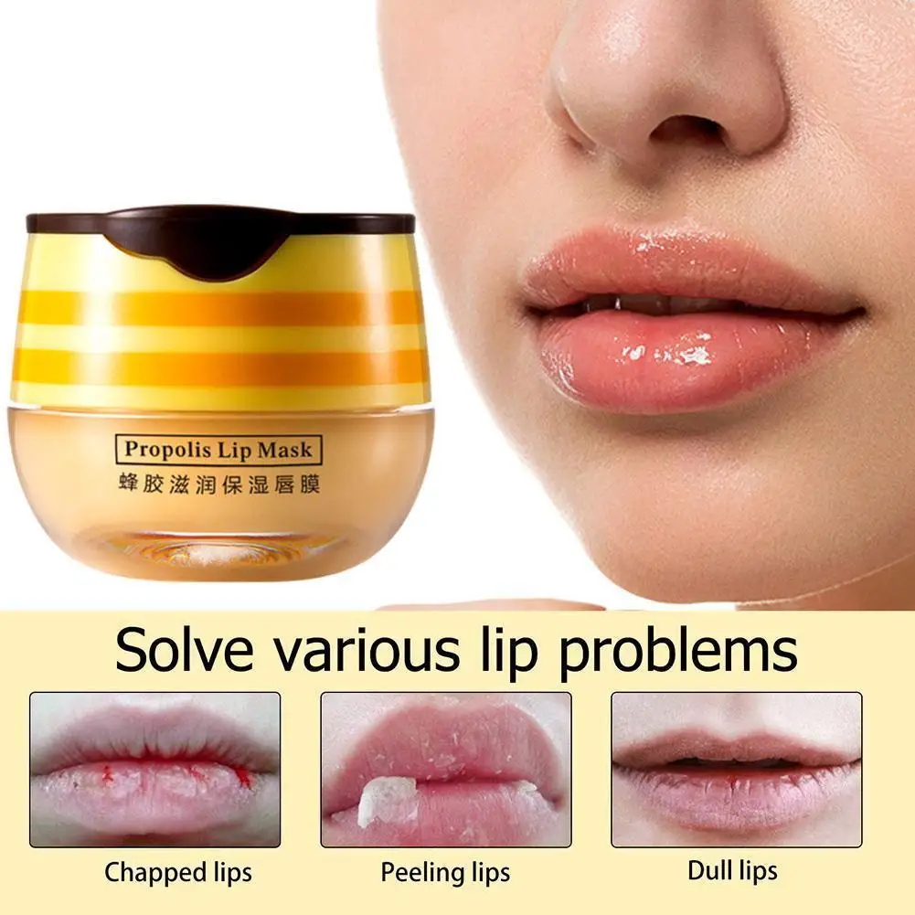 

Natural Propolis Moisturizing Lip Mask Sleep Lip Balm Nourish Anti-wrinkle Anti-crack Unisex Lip Mask With Brush Lip Care