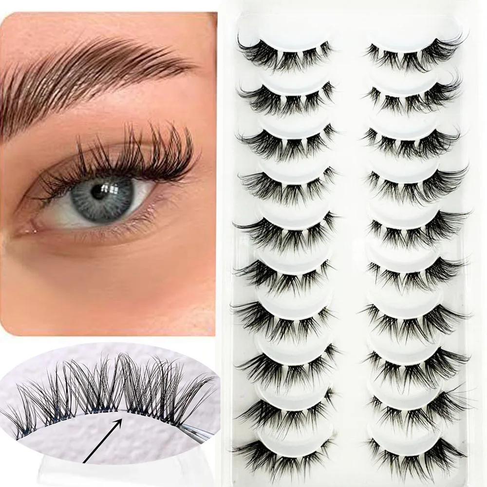 

New Clear Band Lashes Natural Look Wispy Mink Eyelashes Fluffy 10-16mm Full Strip Short Lashes 10 Pairs Fake Eyelashes Extension